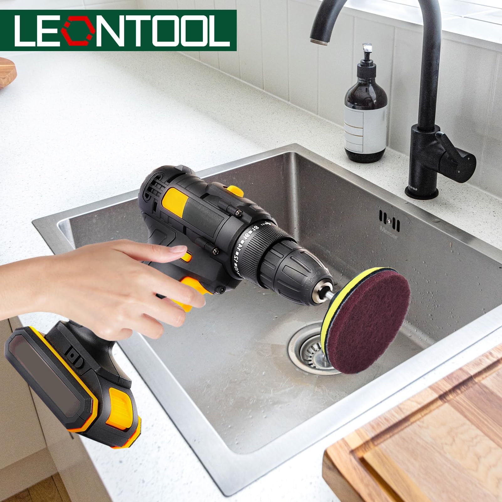 LEONTOOL Szczotka do czyszczenia płytek, 10 cm, z 6 gąbkami do szorowania, do kuchni, łazienki, zaprawy fugowej, dywanów, grilla, płytek