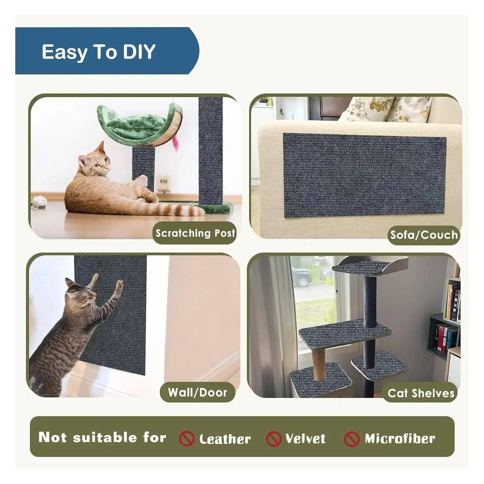 Protector Sofa Gatos Sofá Autoadhesivo de Pared DIY Gatos protección contra arañazos Patas afilar Tablero Alfombra Recortable para Sofás y Alfombras(Brown,40X300CM)