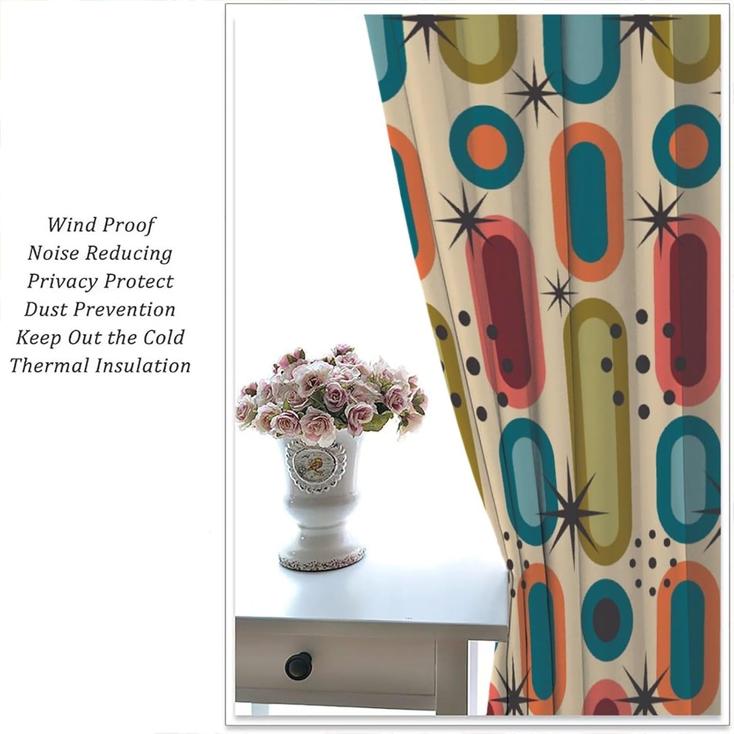 Mid Century Window Curtains,Retro Square Design Modern Style Blackout Window Curtains for Bedroom Living Room Home Set 2 Panels,42x54 Inches