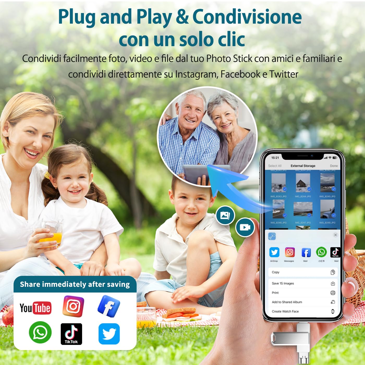 3-in-1 Chiavetta USB 512gb con Adattatore USB-C,Memoria Esterna Pen Drive Chiavette Usb per Scaricare Foto, Pendrive per IOS/Android/Smartphone/OTG/Laptop/Pad/PC, Backup con un clic, (Argento)