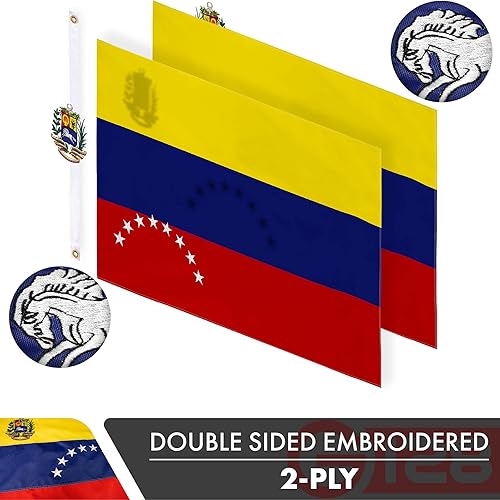 Vista 2 de G128 Bandera venezolana de Venezuela 3 x 5 pies Serie ToughWeave doble cara bordado de poliéster 210D Bandera de país, diseño bordado