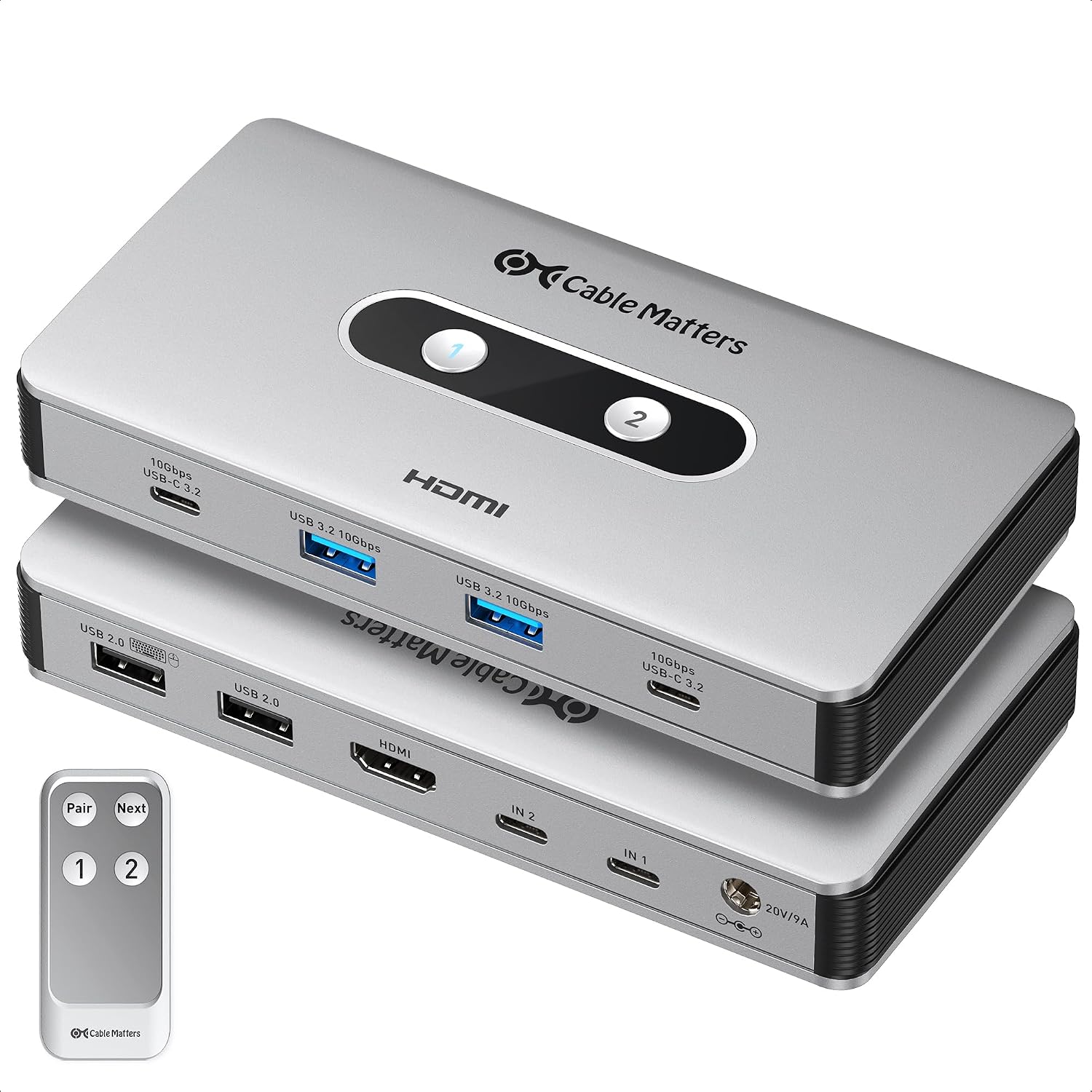 Cable Matters USB C KVM Switch for 2 laptops, HDMI, USB Hub, Dual Charging