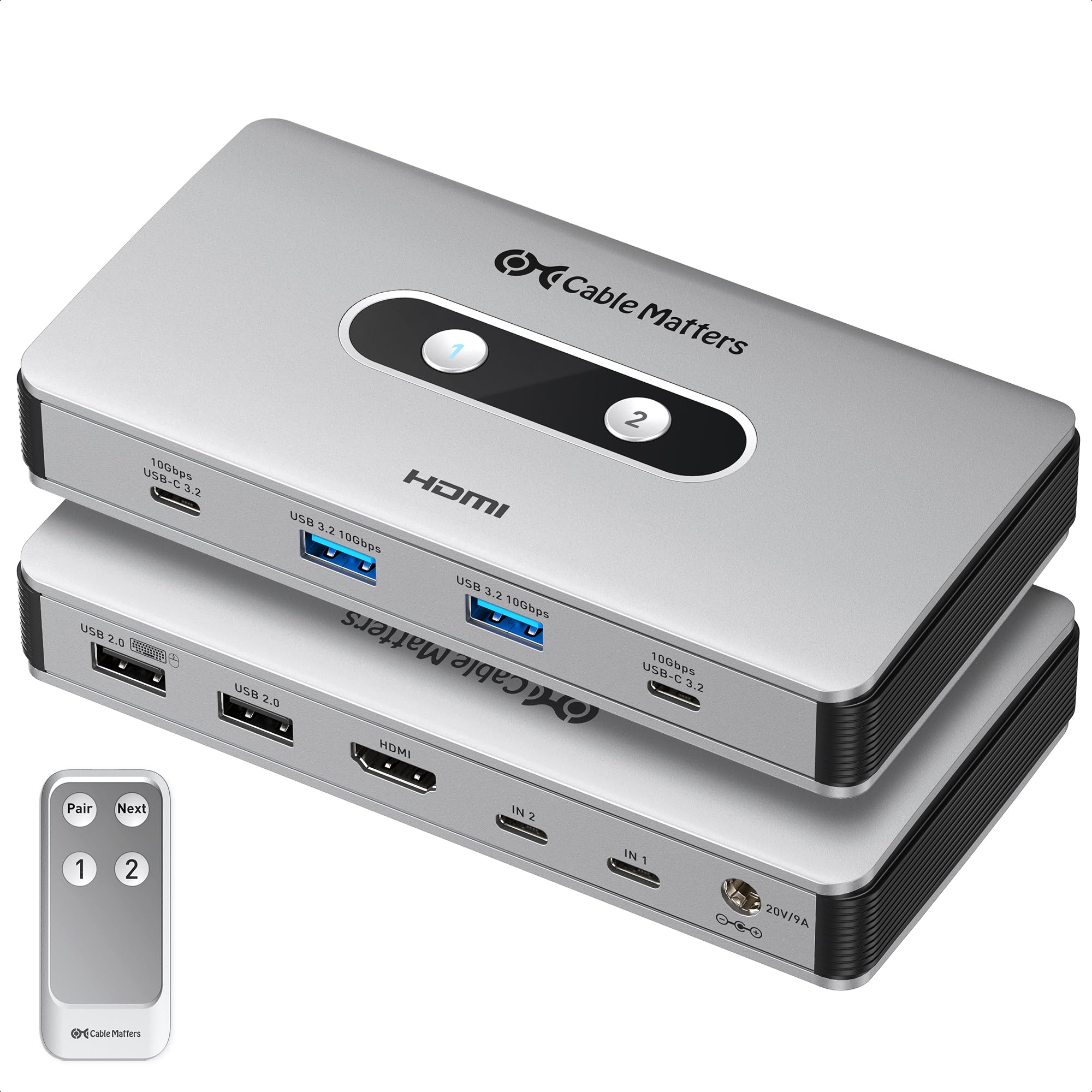 Cable Matters USB C KVM Switch for 2 Computers, 2-in-1-out, Dual Charging | 4K@60Hz HDMI, Thunderbolt 5/4 Laptop Compatible, 100W Charging, RF Remote Control, 10Gbps USB-A and USB-C Ports, 180W Adapter-image-41