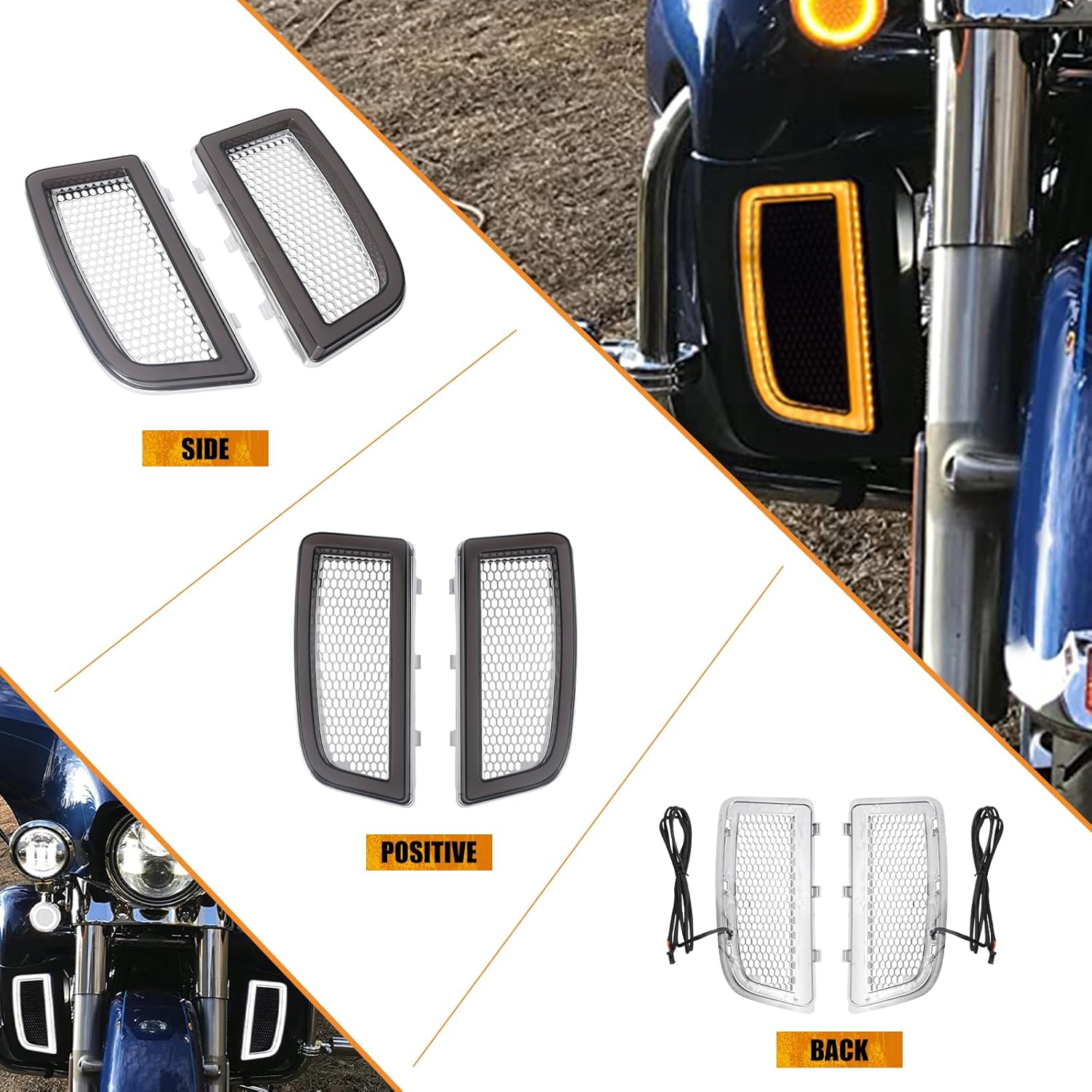 Fairing Lower Grills LED Turn Signal Running Light Fit For Harley Road Glide FLTR Street Glide FLHX Electra Glide Ultra FLHTK Ultra CVO Limited FLHTKSE 2014-2024 (Chrome Housing Smoke Lens)