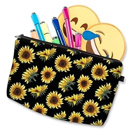 Deanfun Cosmetic Bag for Women, Sunflower Flowers Waterproof Makeup Bags Roomy Toiletry Pouch Travel Accessories Gifts 52355