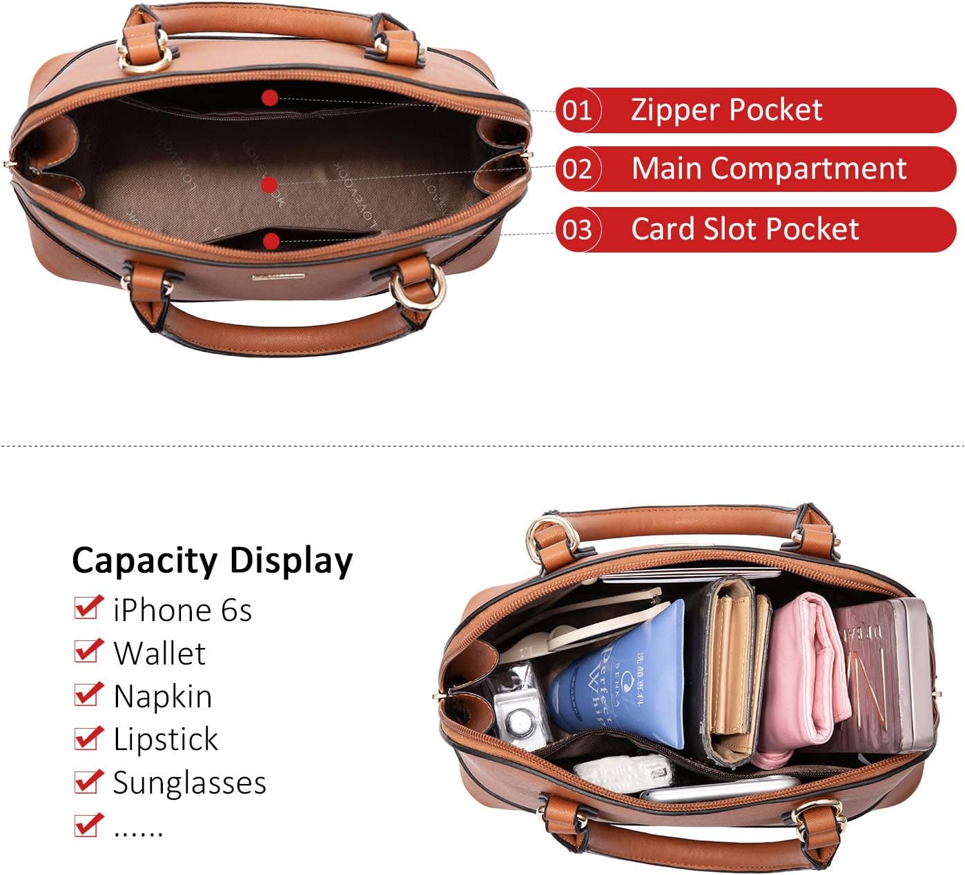 LOVEVOOK Purse for Women Small Crossbody Bags Classic Double Zip Top Handle Dome Satchel Bag - Image 4