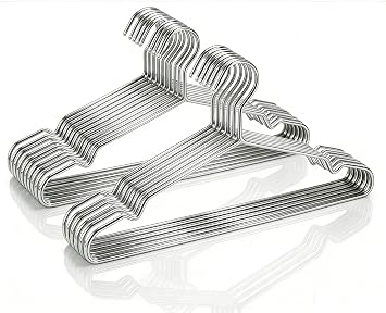 50 Pack Stainless Steel Space Saving Hangers with Grooves - 16.4 Inch Non-Slip Coat Hangers for Sling Dress Clothes Shirt Pant