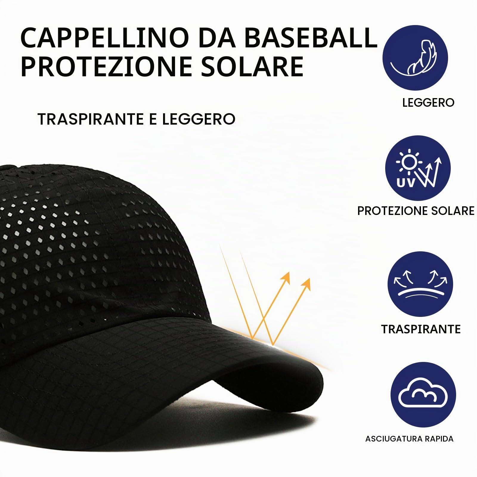 2 Confezioni Cappello da Baseball Uomo Donne，Traspirante Cappellino Visiera Asciugatura Rapida Sport Aperta，Leggero Pieghevol Tennis da Golf Berretto Baseball cappelli da Sole Estivo Regolabile
