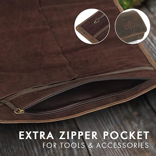 Miniatura 7 de ELIZO Rollo de cuchillo de cuero para cuchillos de chef, bolsa de rollo de cuchillos de chef profesional, bolsa de transporte de almacenamiento de