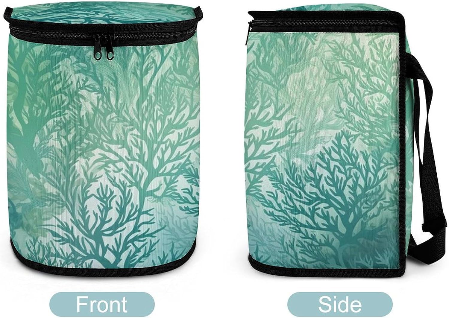 Hanging Car Trash Bag Green Sea Blue Seaweed Printed Car Garbage Storage Bag Leakproof Car Trash Can Portable Garbage Storage Bags