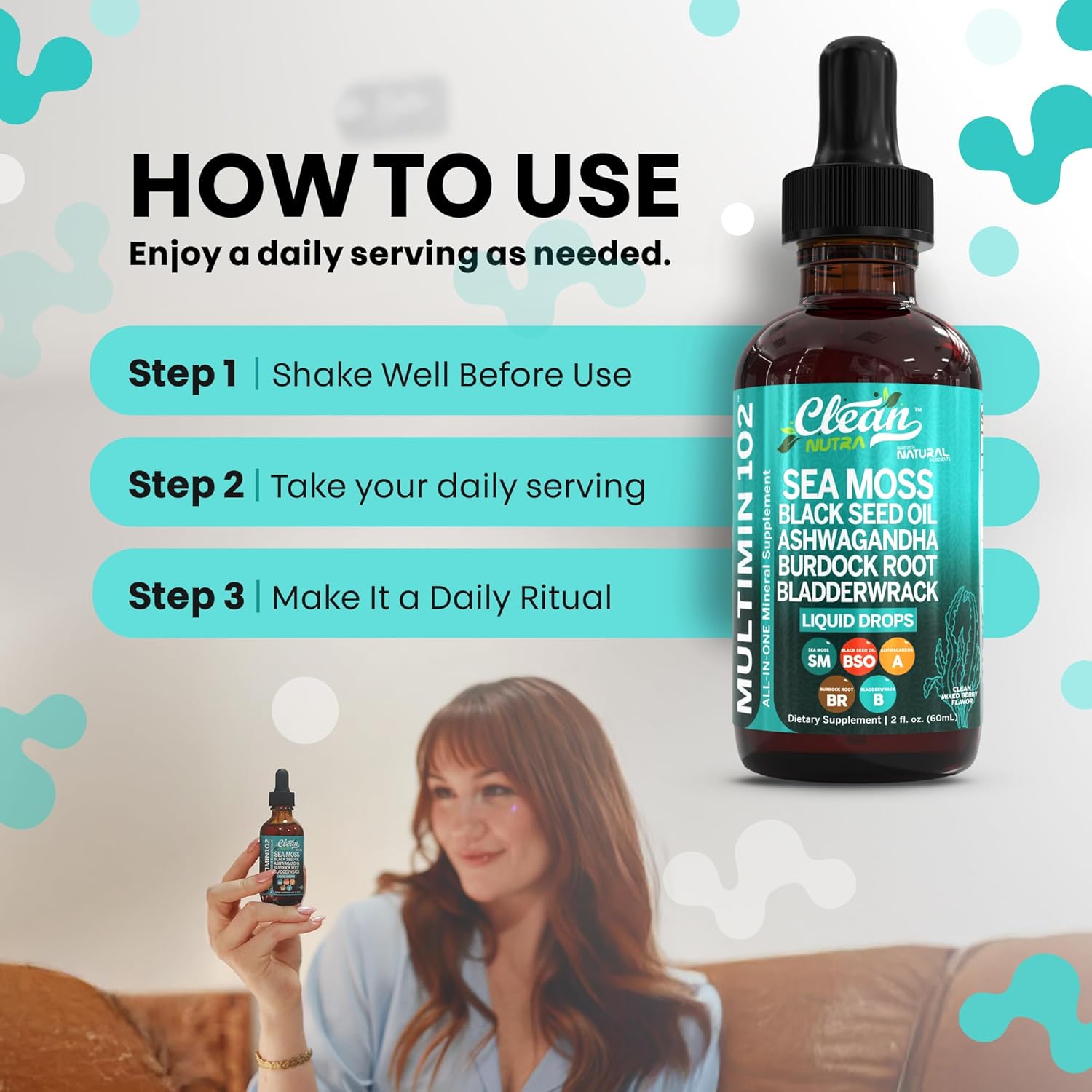 Clean Nutra Organic Sea Moss Drops Supplement | Black Seed Oil Irish Seamoss Ashwagandha Burdock Root & Bladderwrack - Multimineral Liquid Vegan for Gut Heath Energy Skin Immune Support & Hair - Image 8