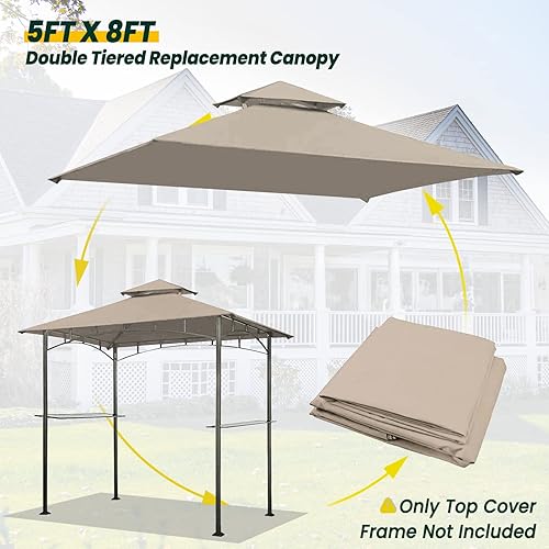 Miniatura 10 de OLILAWN - Toldo de repuesto para cenador de parrilla, 5 x 8 pies, cubierta superior para toldo de barbacoa al aire libre, cubierta de refugio de