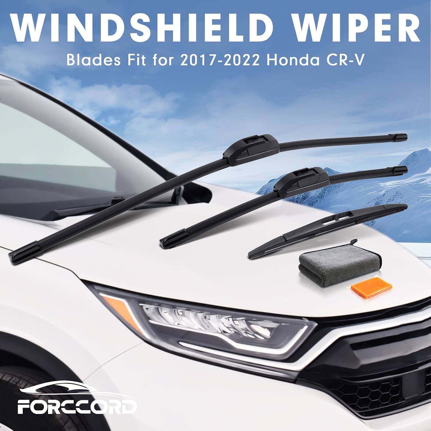 26"+17"+Rear 12" Windshield Wipers Replacement for 2017-2022 Honda CRV CR-V Original Equipment Wiper Blades U/J Hook with Car Cleaning Clay & Towel (3-Pack)