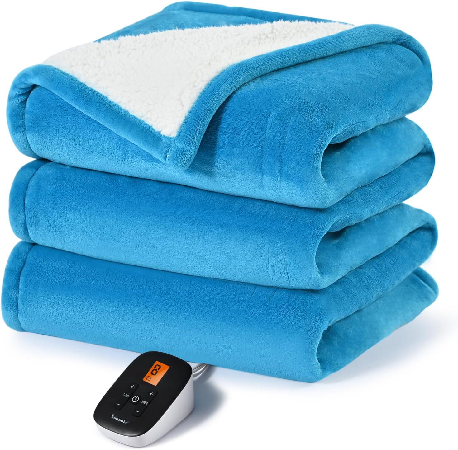Sunable Heated Electric Blanket - Machine Washable Heating Blanket with Time Settings 10 Heat Settings Twin Size 62×84 inches, ETL Certified, Teal - Velvet & Sherpa