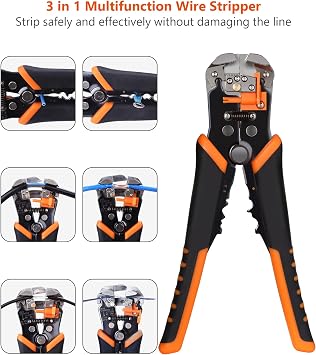 Wire Stripper, ENGiNDOT 3-in-1 Automatic Wire Stripper Plier Tool AWG10-24, Self-Adjusting Wire Cutter & Cable Stripper & Terminal Crimper, MWS02