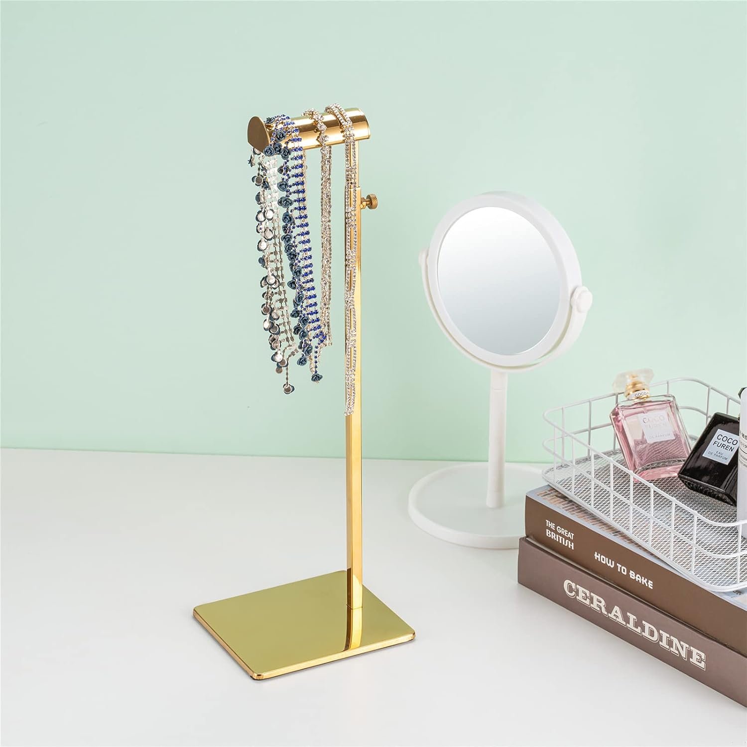 Gold Set of 2 Adjustable Height Purse Display Stand - Metal Handbag Display Stand Set - Single Hanging Hook for Boutique Store - Image 6