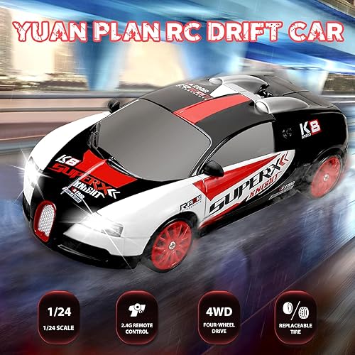 Miniatura 2 de Auto a control remoto RC Drift Car 2.4GHz escala 124 4WD 15KMH de alta velocidad, YUAN PLAN recargables de alta velocidad con luces frías, baterías
