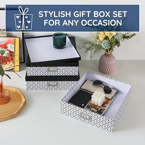 Miniatura 7 de Soul & Lane Cajas de almacenamiento decorativas en blanco y negro con tapas para organizar, juego de 3 cajas de almacenamiento jumbo para álbumes de