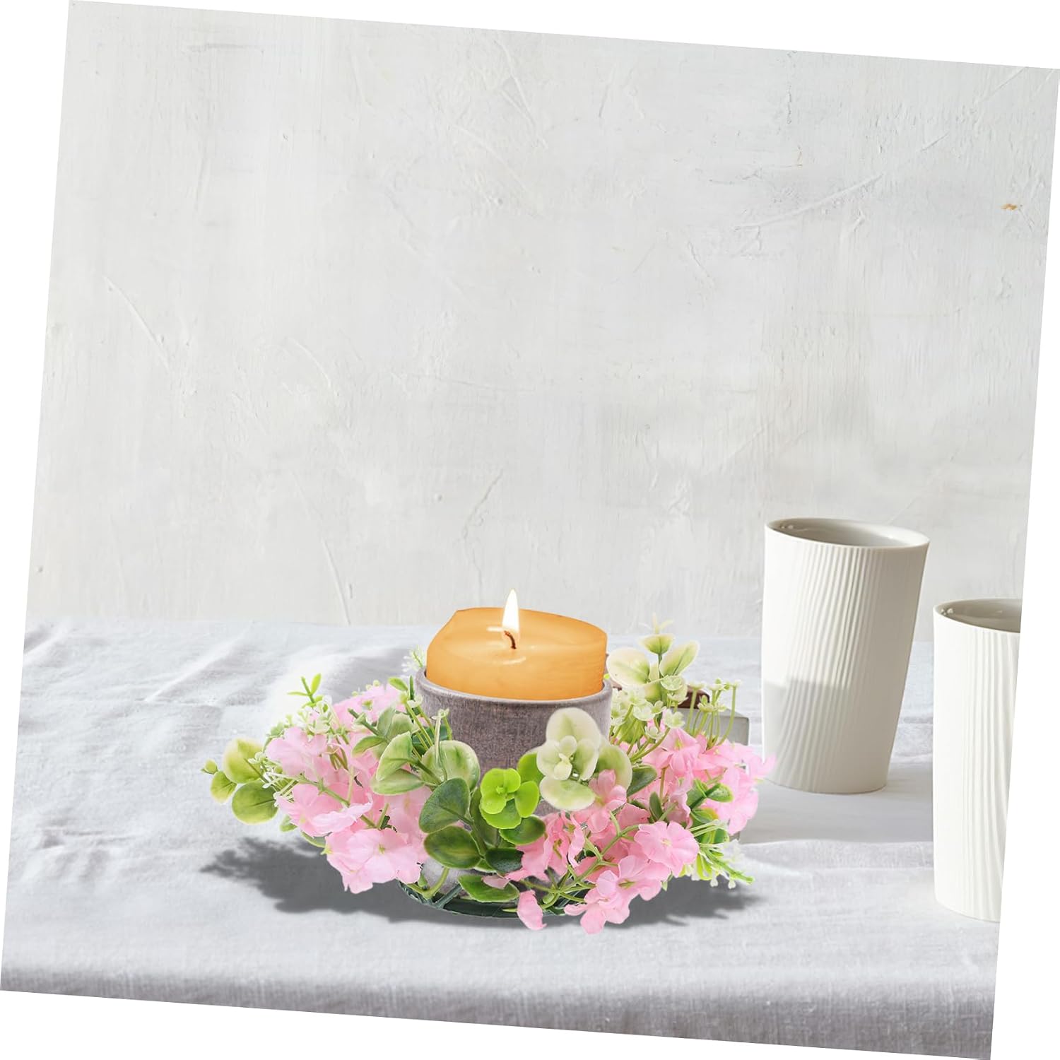 Alipis Realistic Candle Wreath Artificial Flowers Eucalyptus and Hyacinth Decor for Weddings Parties and Home Centerpieces and Versatile Floral Ring for Pillar Candles