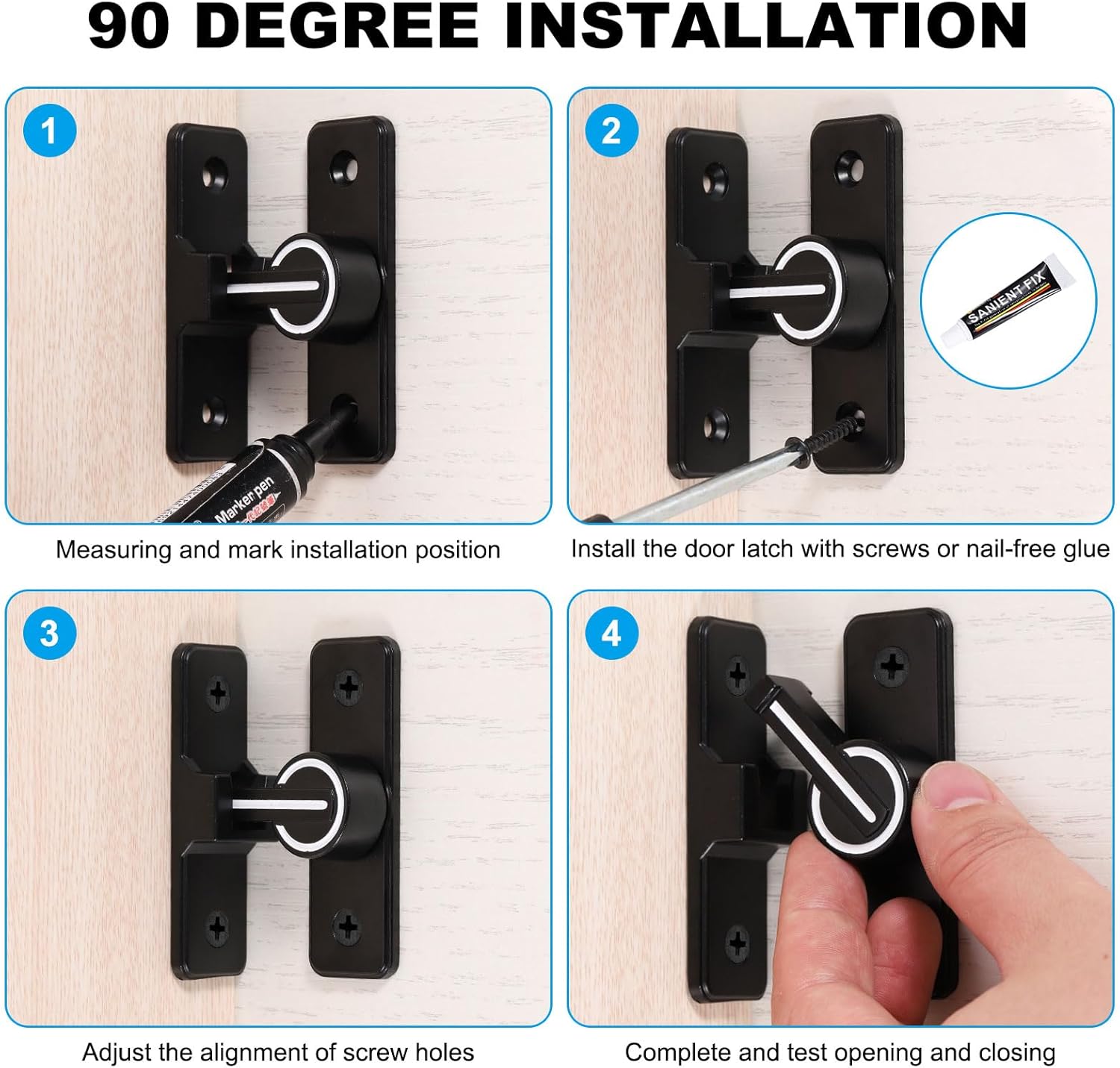 PATIKIL Barn Door Lock Latch, 2Pcs 90 Degree Flip Gate Latch Sliding Lock Luminous Security Door Bolt Lock Hardware with Screws & Glue for Window Cabinet Bedroom Bathroom, Black
