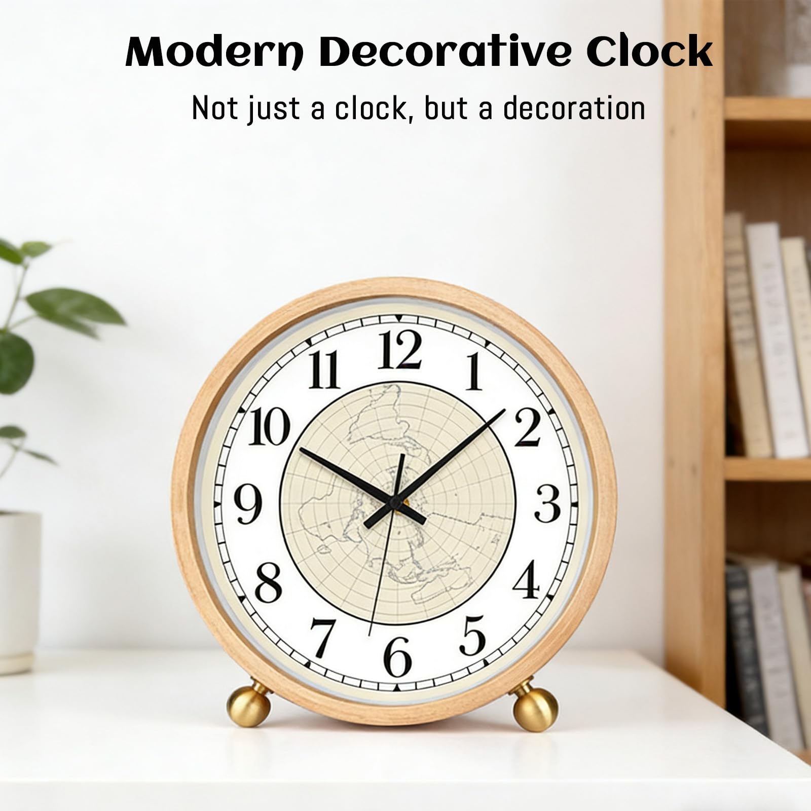Maxspace Tischuhr, 20,3 cm, leise, nicht tickende Holzuhr, Schreibtischuhr, batteriebetriebene Dekoration, runde Uhr für Wohnzimmer, Büro, Schlafzimmer, Dekor (Log, Karte)