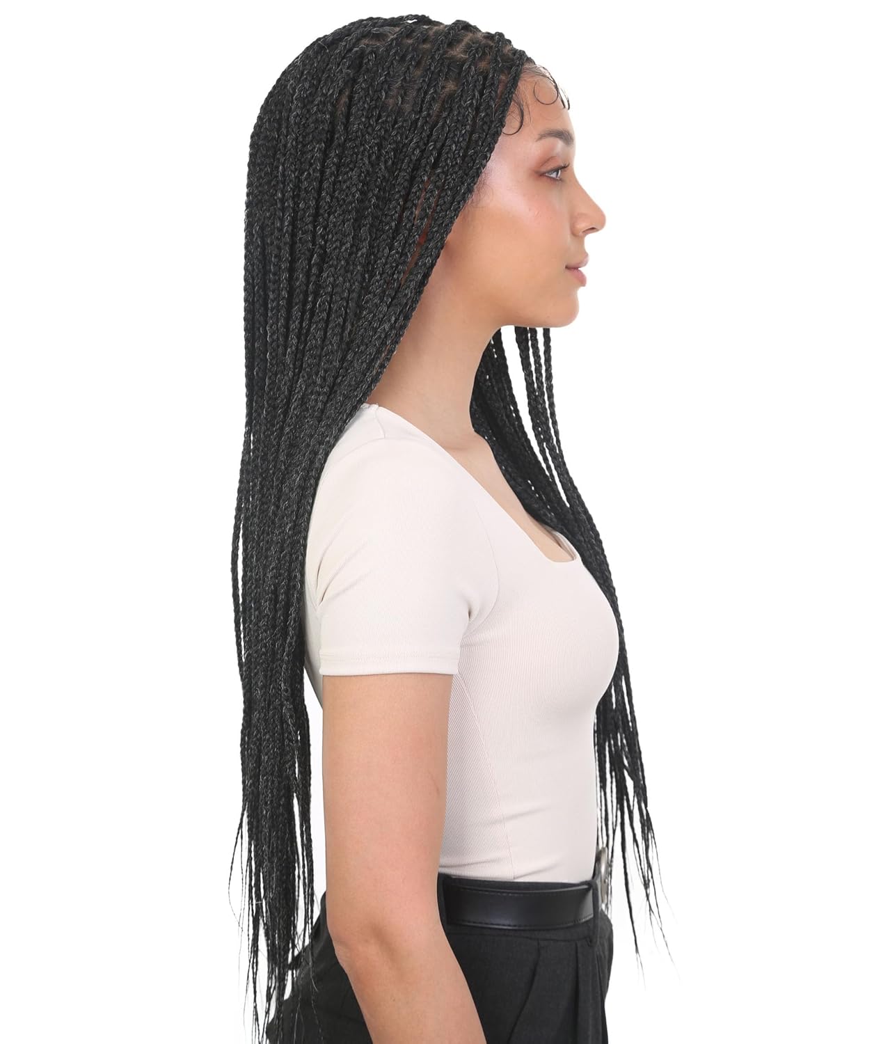 LUXLUXE Ivy 31-inches Full Hand-tied Box Braid Style Lace Wig with Baby Hair, Heat Resistant Fiber,(Salt and Pepper Grey)