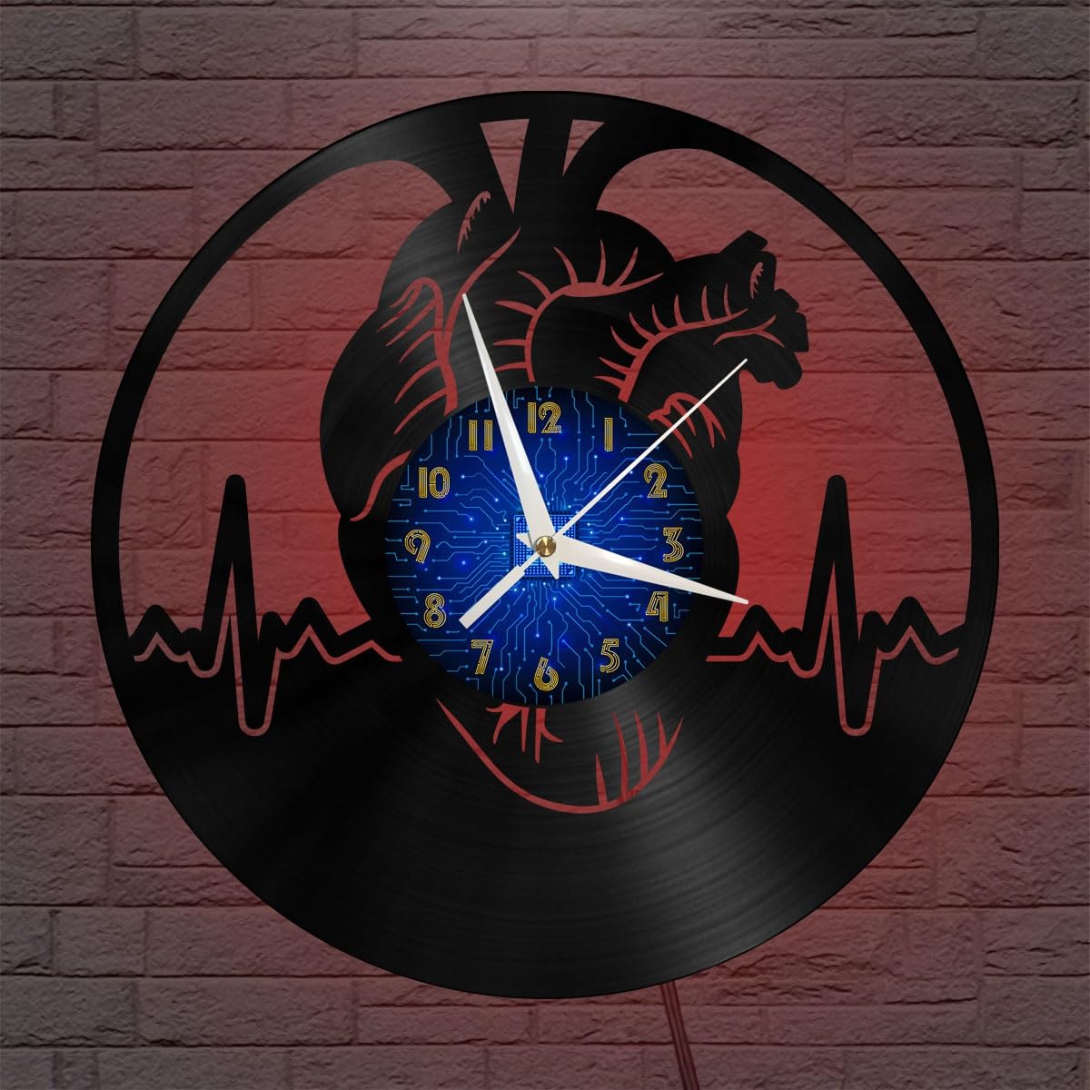 Horloge murale en vinyle cardiologie LED 12 pouces au design rétro noir épuré