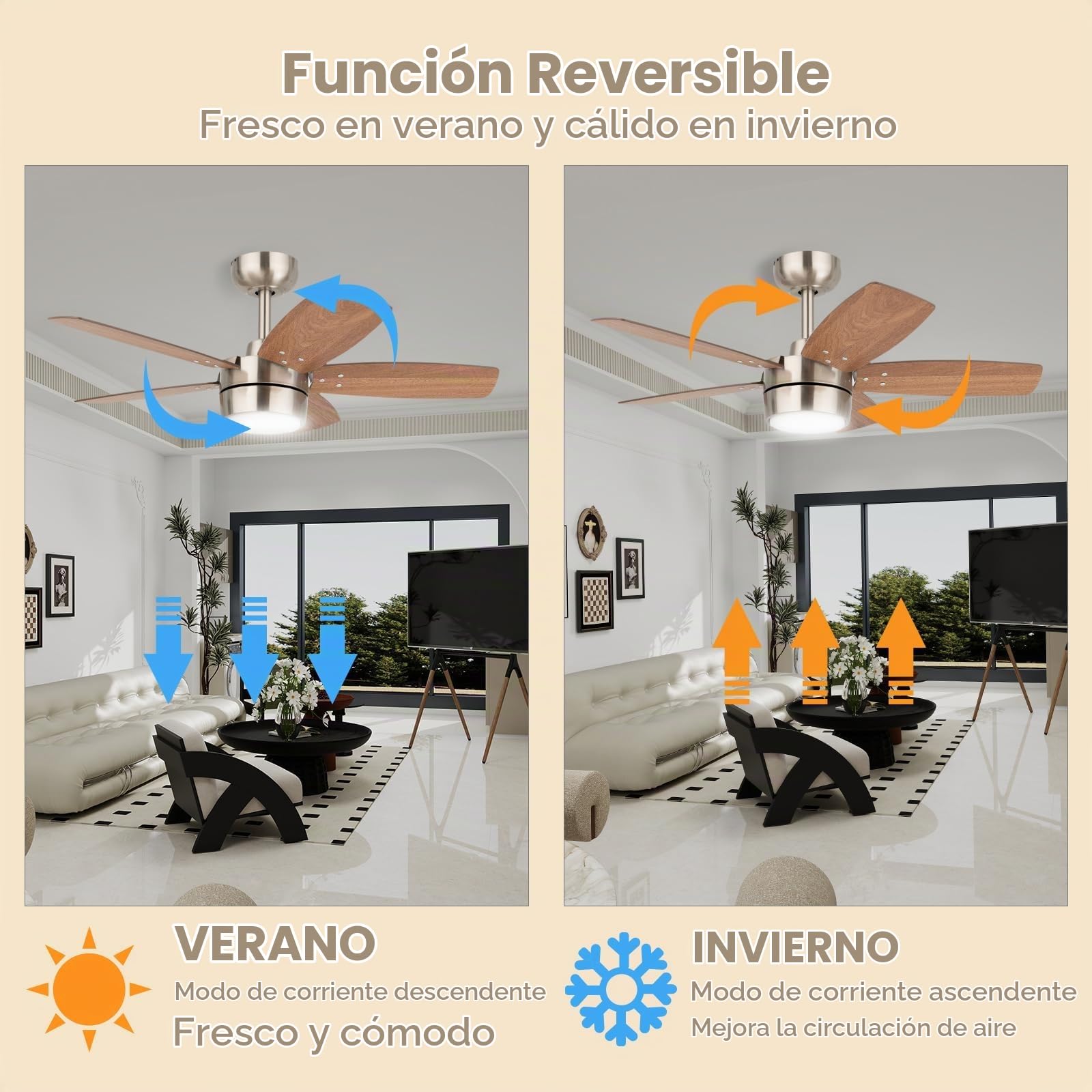 Ventilador de Techo 91 CM Para Habitaciones PequeñAs: Moderno Con Luz Regulable Y Control Remoto, Reversible, Silencioso, Con 6 Velocidades, Para Oficinas Y Dormitorios PequeñOs, 230 V | Fácil instalación, 6 velocidades, temporizador, techo inclinado a 18
