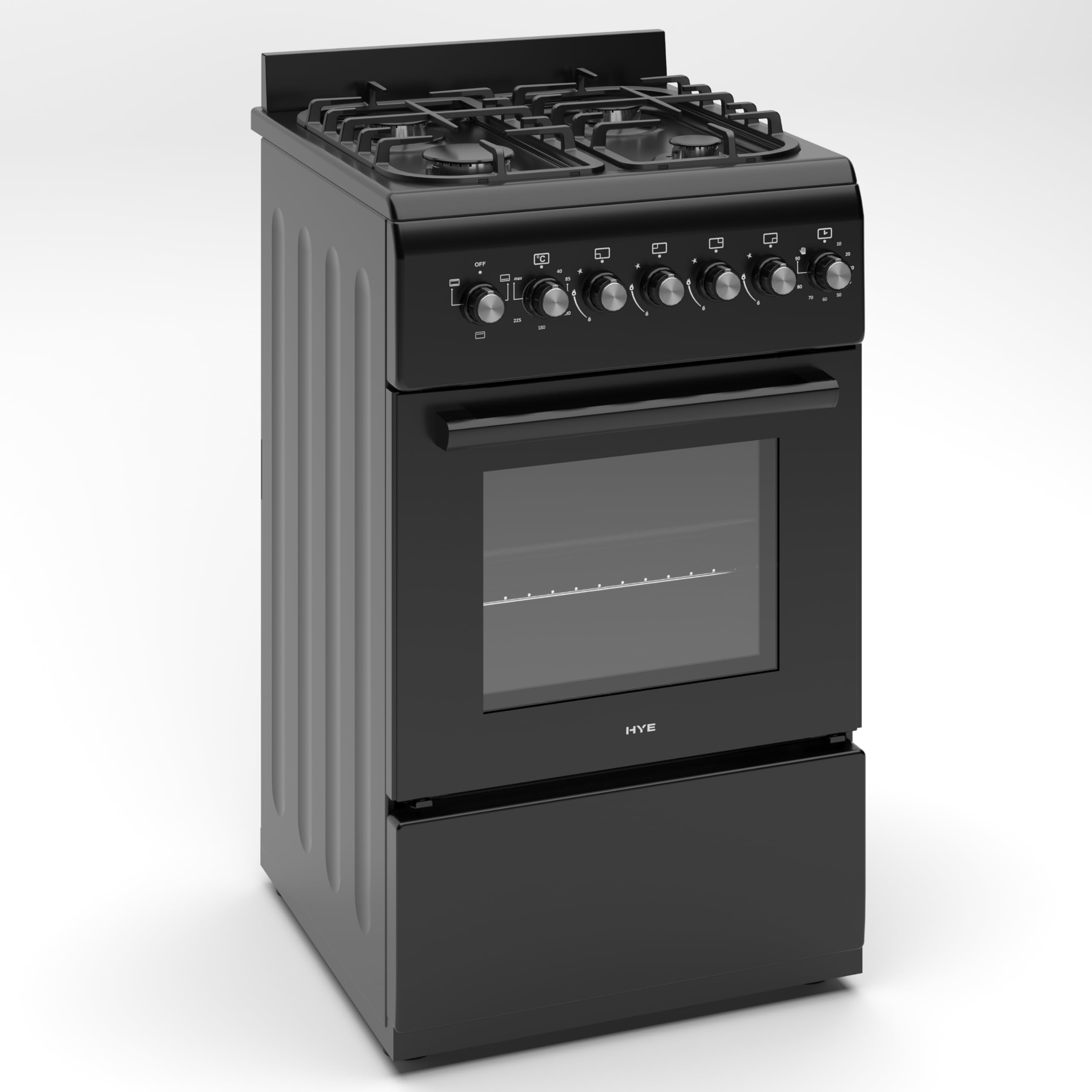 HYE Cooker - Gas Cooker, Versatile 4 Burner Gas Hob, Electric Oven, Smart Cooking Controls & Programs, 50cm Width, Freestanding Design, Black, Ideal For Smaller Kitchens & Couples - C01FS50G17 — view 2