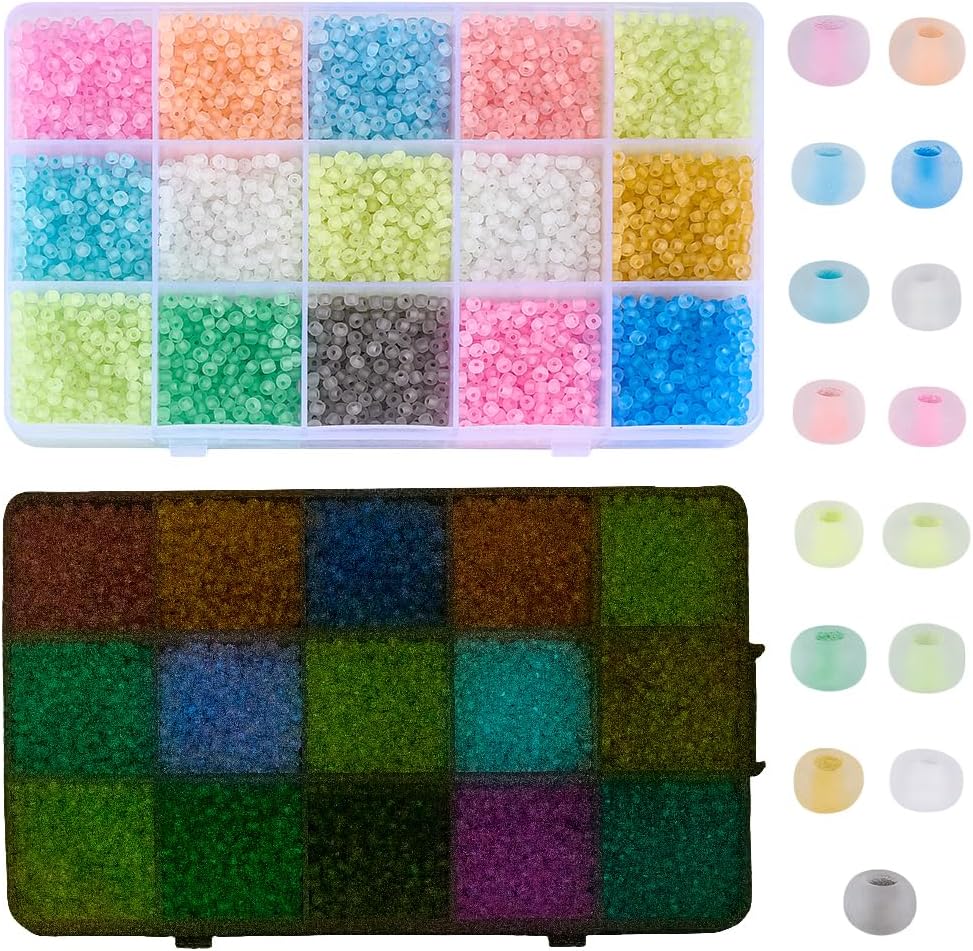 PH PandaHall 5000pcs Glow in The Dark Beads 15 Colors 3mm Luminous Glass Seed Beads UV Bead Round Frosted Spacers for Friendship Bracelet Necklace Earring Crafts Jewelry Making Party Decoration