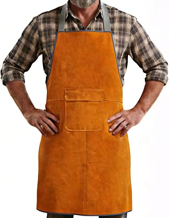 Leather Welding Work Apron, Heat and Flame Resistant with Quick buckle, Size 34.3x23.2 Inch
