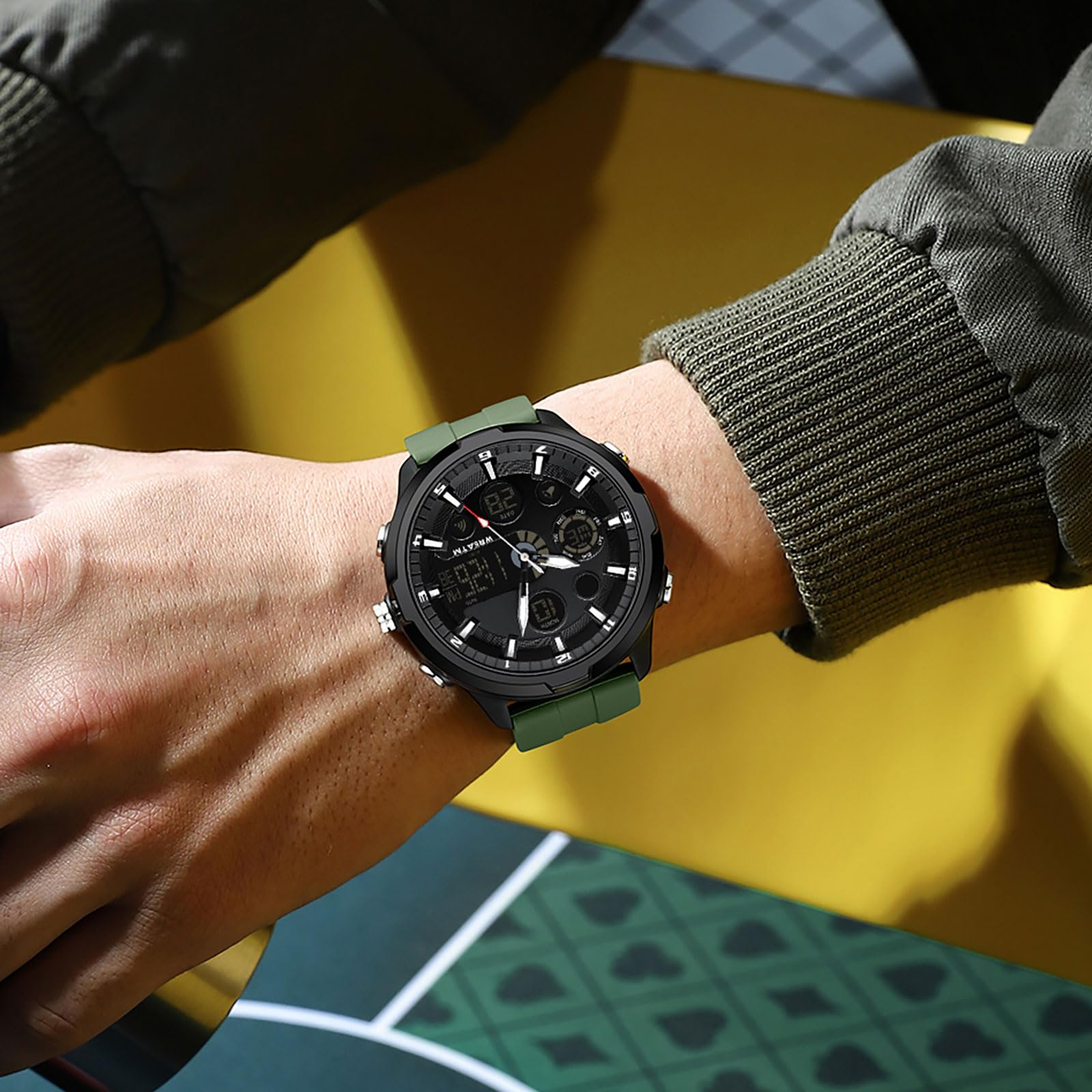 findtime Reloj de pulsera analógico digital para hombre, esfera grande, deportivo, militar, resistente al agua, iluminación LED, cronógrafo, cronómetro, despertador, calendario, relojes