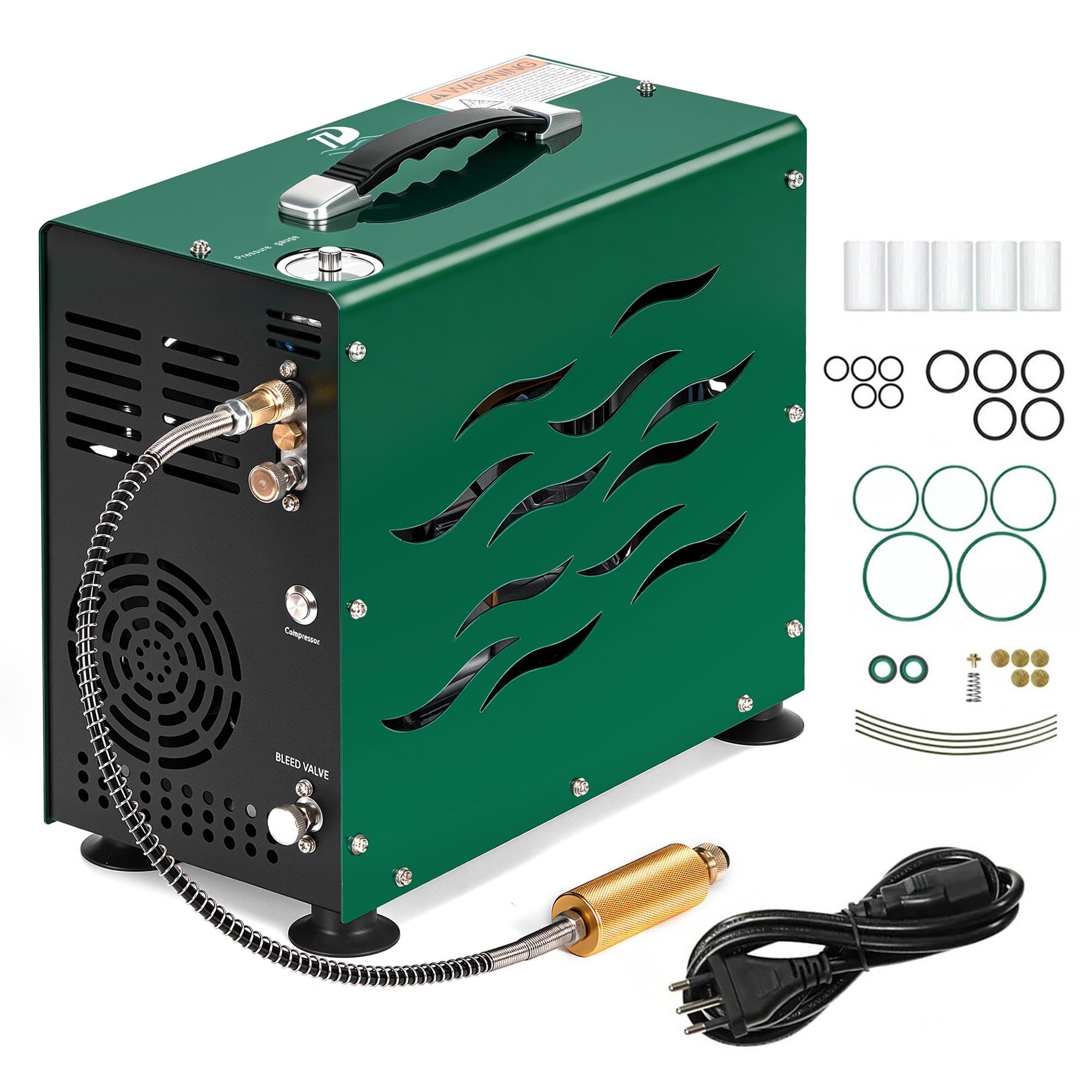 TUDIVING Compresor de buceo de 4500 psi, accionamiento de doble cilindro de 800 W, parada automática, inflado rápido, ventilador integrado, compresor para paintball, rifle de aire, tanque de buceo
