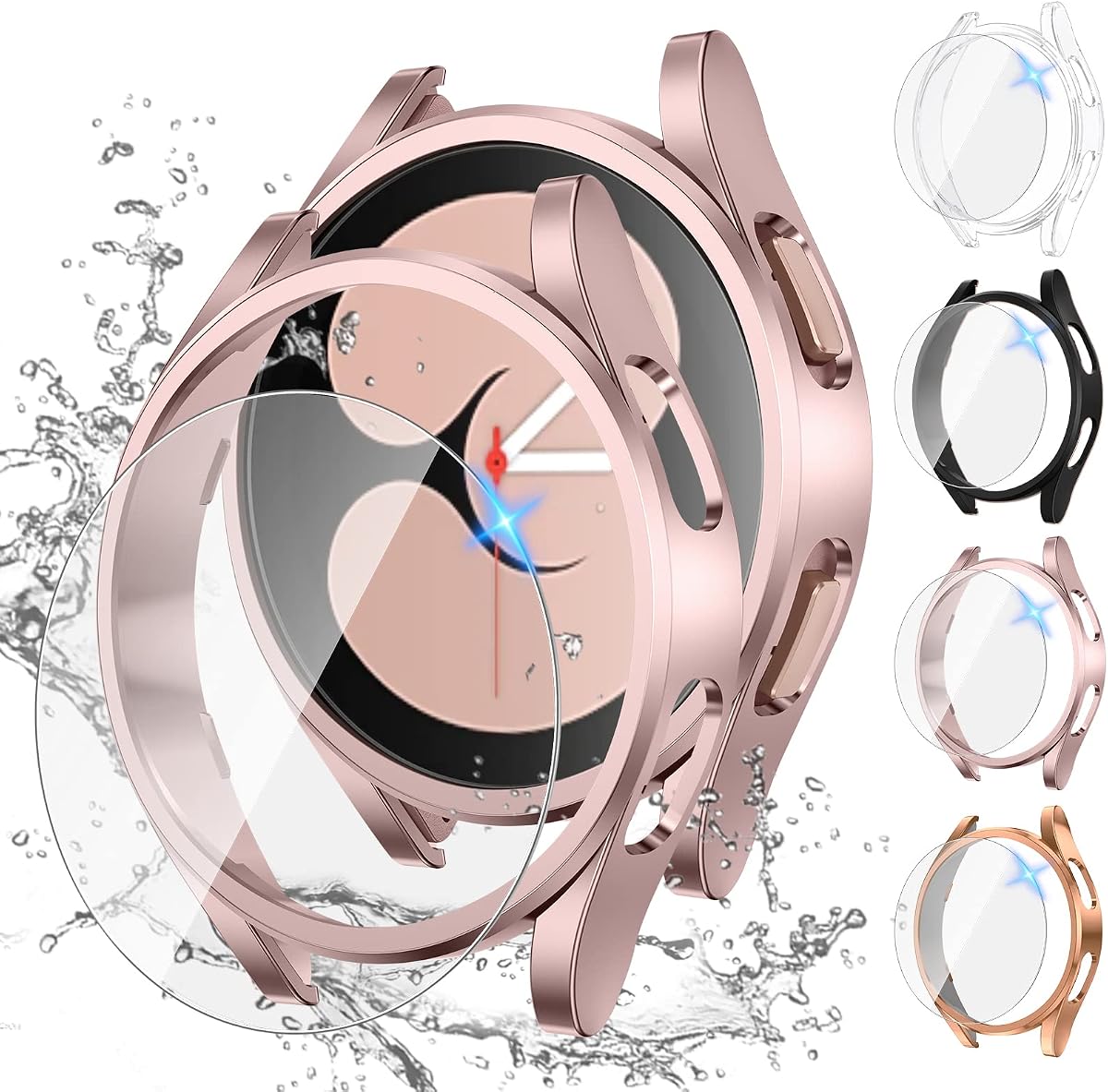 Tensea 4+4PACK for Samsung Galaxy Watch 5/4 Screen Protector & Case 44mm | Anti-Fog Tempered Glass Protective Film/Hard PC Bumper Accessories, Face Cover Set for Women Men for Galaxy Watch 5/4 44 mm