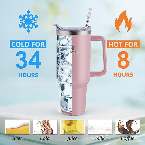 Miniatura 4 de Vaso de 40 oz con asa y tapa con popote, de viaje, 100% a prueba de fugas, con aislamiento, de acero inoxidable, para bebidas frías (34 horas) o
