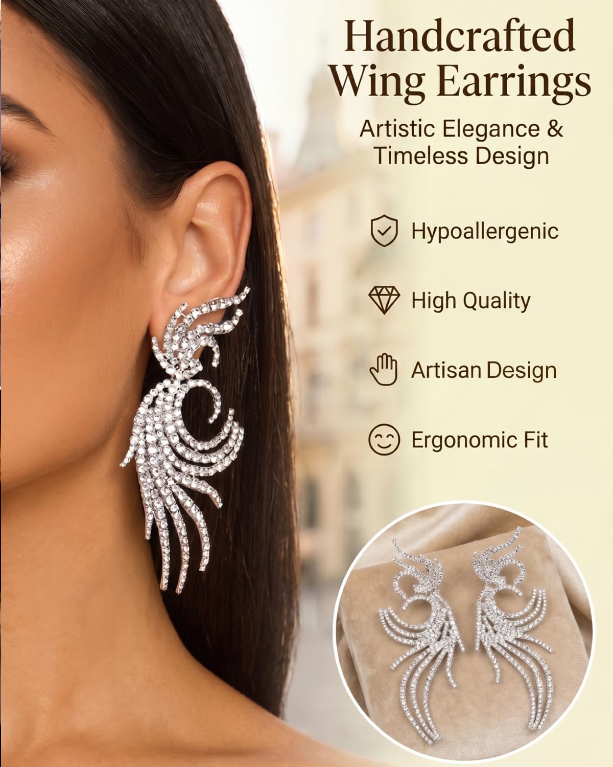 Silver Rhinestone Clip On Earrings For Women Oversized Crystal Statement Dressy Earrings Large Earring Trendy Jewelry