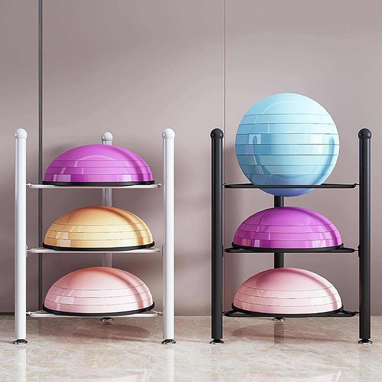 Mezzo equilibrio palla Storage Rack 3Tier Organizer per casa Palestra Ideale per Yoga Bosu Basket & Bowling Attrezzature Durevole Nero Pavimento Stand
