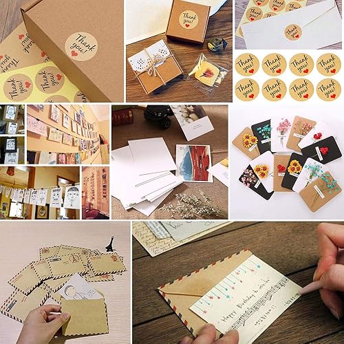 Vista 5 de 128pcs Mini Kraft Paper Envelopes, Vintage Cards Paper with Stickers, Wedding Birthday Party Invitation Postcards, Greeting Notes(40 Envelope+40