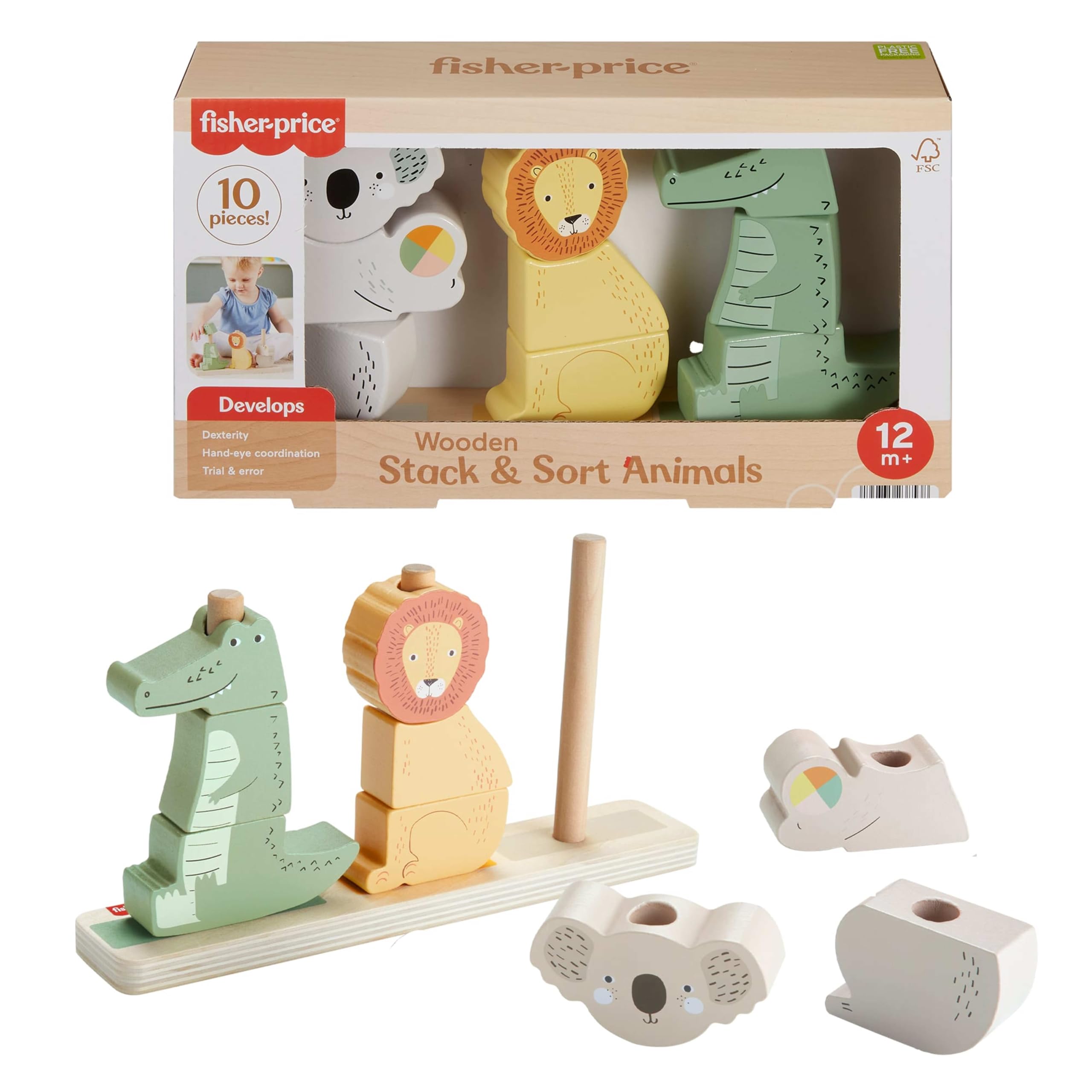 Fisher-Price Wood Stack & Sort Animals Toy