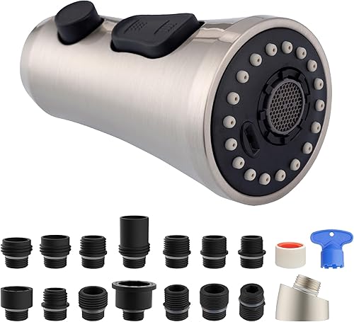 Hibbent Reemplazo de cabezal de grifo de cocina extraíble, boquilla rociadora de fregadero de cocina de 3 funciones con 10 adaptadores, compatible