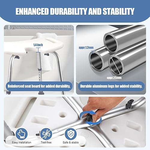 Miniatura 13 de Silla de ducha, banco de ducha antideslizante ajustable con patas de succión, asiento de ducha para ducha interior o bañera, taburete de baño médico