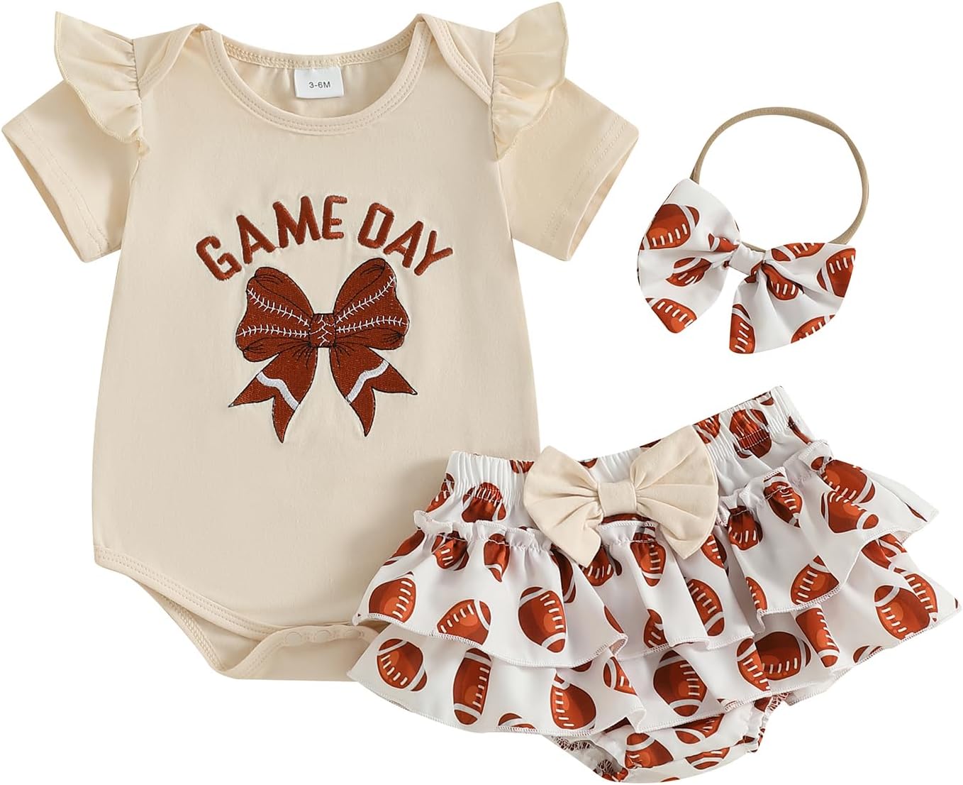 Baby Girl Football Outfit Game Day Bow Romper Rugby Layered Bloomers Shorts Boutique Summer Clothes+Headband