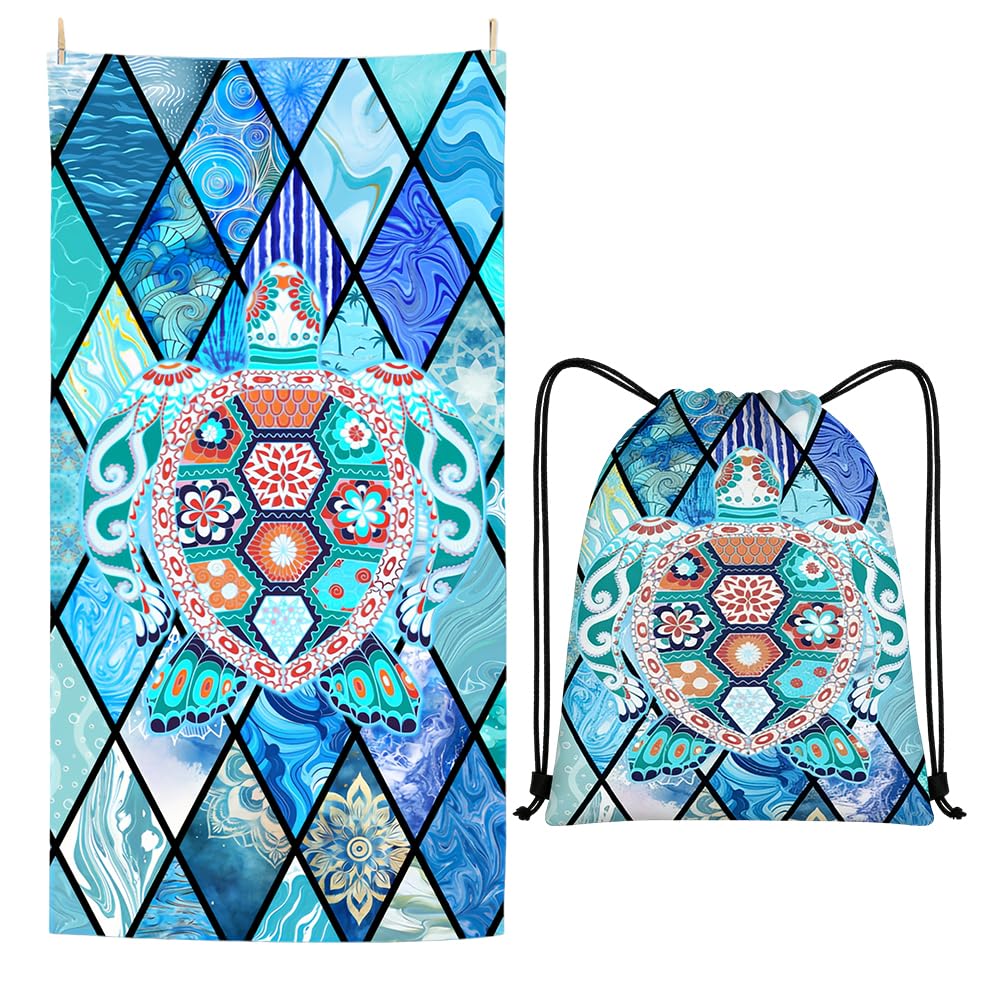 ZPSOSPZ Turtle Beach Towel 160x80cm - Sand Free Quick Dry Microfibre Towel with Storage Bag,Lightweight Soft Bath Towel Ideal for The Beach,Swimming,Sauna Travel for Adults and Kids
