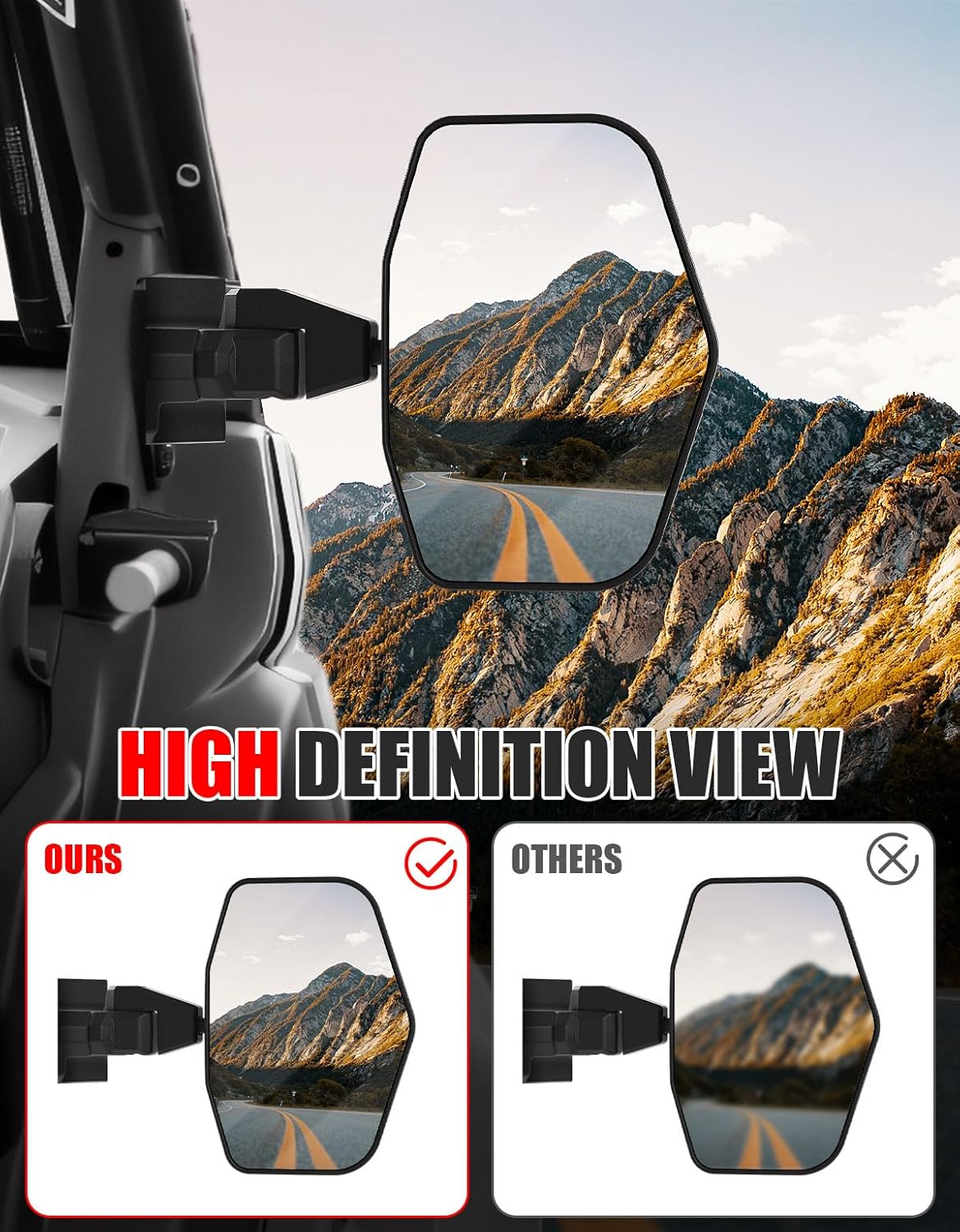 2PCS Side Mirrors for Can Am Defender, Wider Adjustable Rear View Mirror UTV Clear Side Rearview Mirror Compatible with Can-Am Defender/Defender MAX HD5 HD8 HD10 2016-2025 Accessories