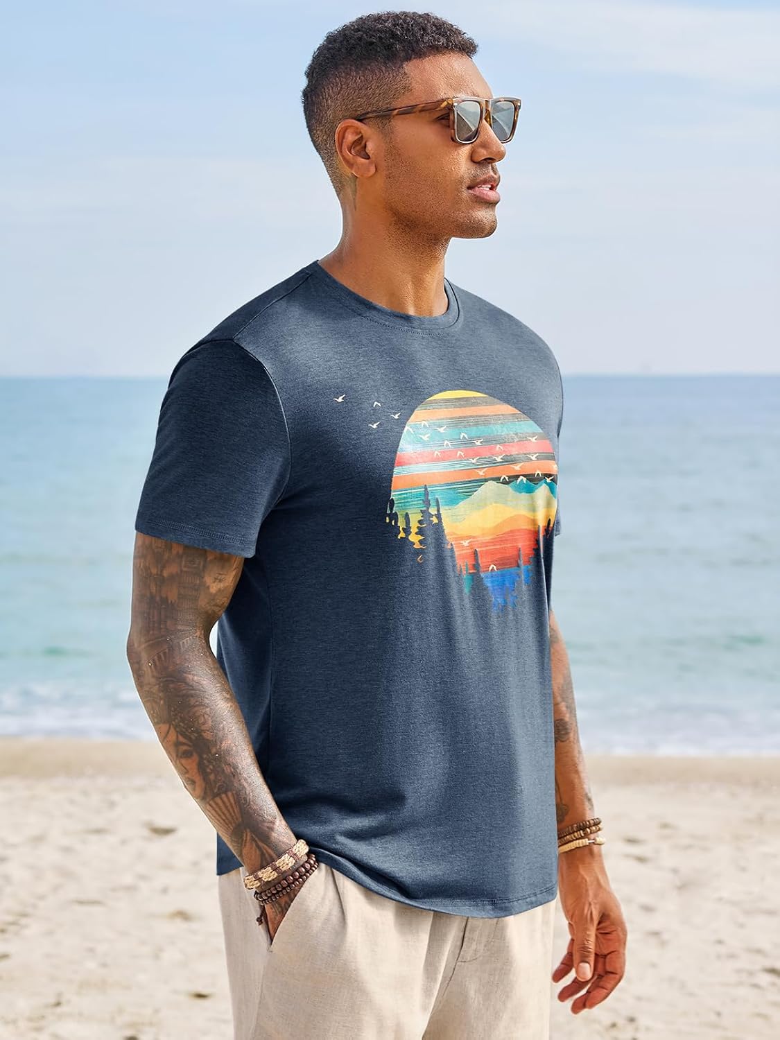 Runcati Mens Short Sleeve T-Shirts Graphic Crewneck Casual Printed Tee Summer Beach Hawaiian Vintage Shirts