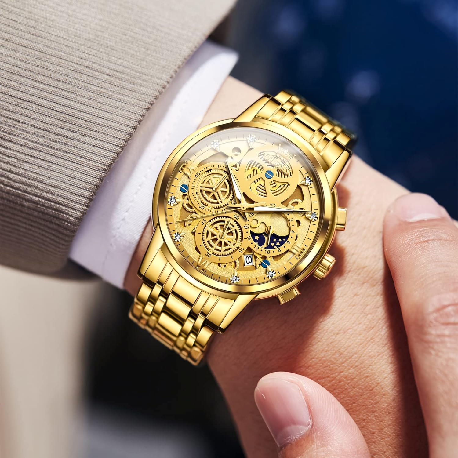 OLEVS Watch Men Stainless Steel Watches Luxury Diamond Chronograph Multifunction Men Wrist Watch with Date Business Classic Dress Watch for Men Gift for Men reloj de Hombre - Image 9