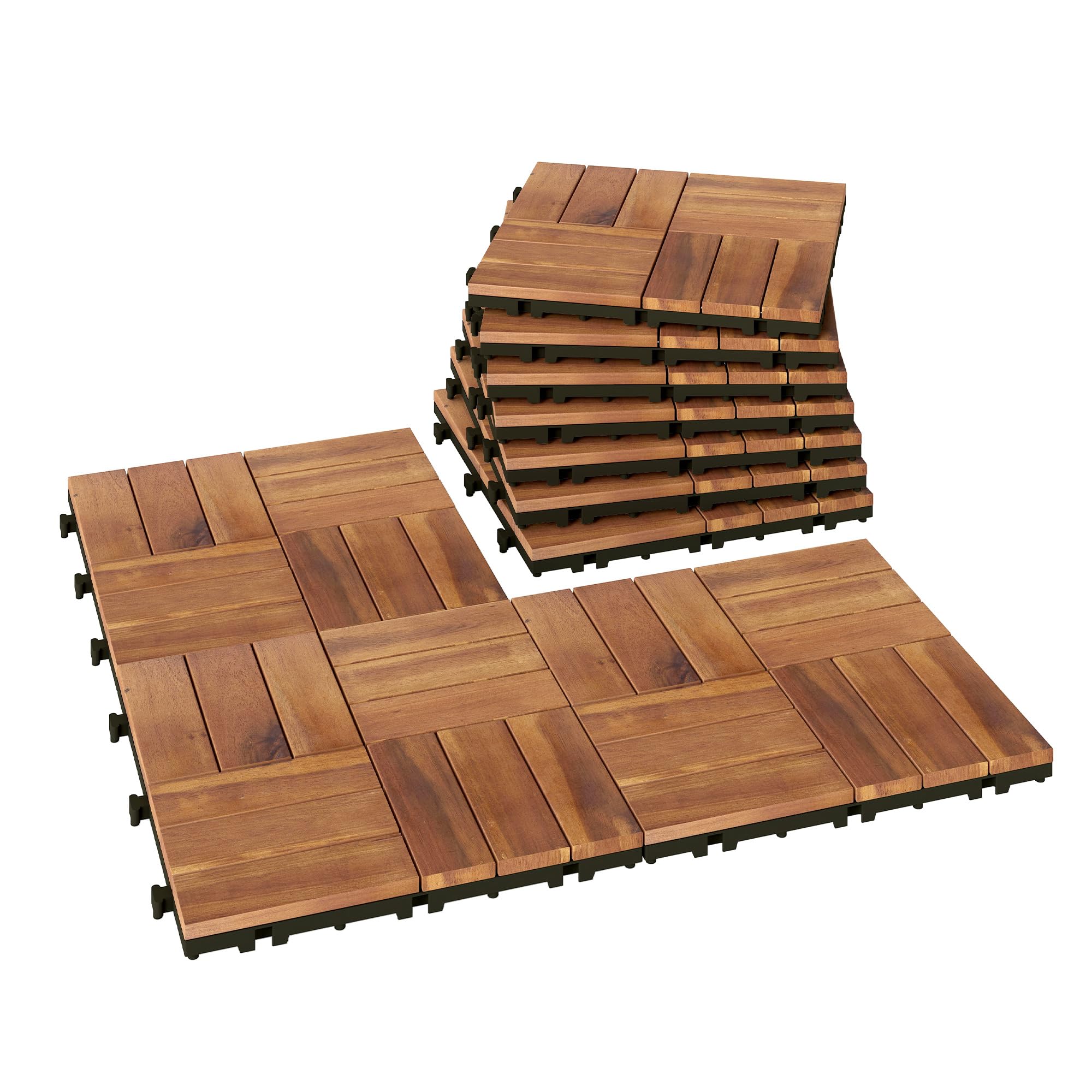 Outsunny Set de 10 Piezas Baldosas de Exterior de Madera de Acacia, 31x31 cm, 0,91 m², Suelo de Terraza Exterior, Antideslizantes y Resistentes al Clima, Fácil Instalación, para Terraza, Natural — view 10