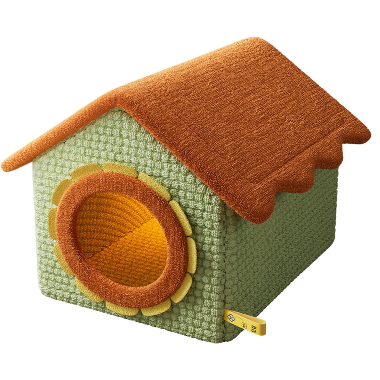 Casa para Gatos de Interior Refugio Extraíble Y Lavable | Camas Para Gatos Con Puerta De Girasol Para Mascotas Pequeñas De Interior Cachorros Y Para Rincón Invierno Y Navidad