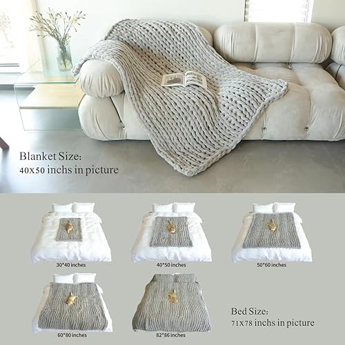 Miniatura 5 de Maetoow Manta de punto grueso de felpilla (40 x 50 pulgadas), hecha a mano, cálida y acogedora para sofá, cama, decoración del hogar, banco de