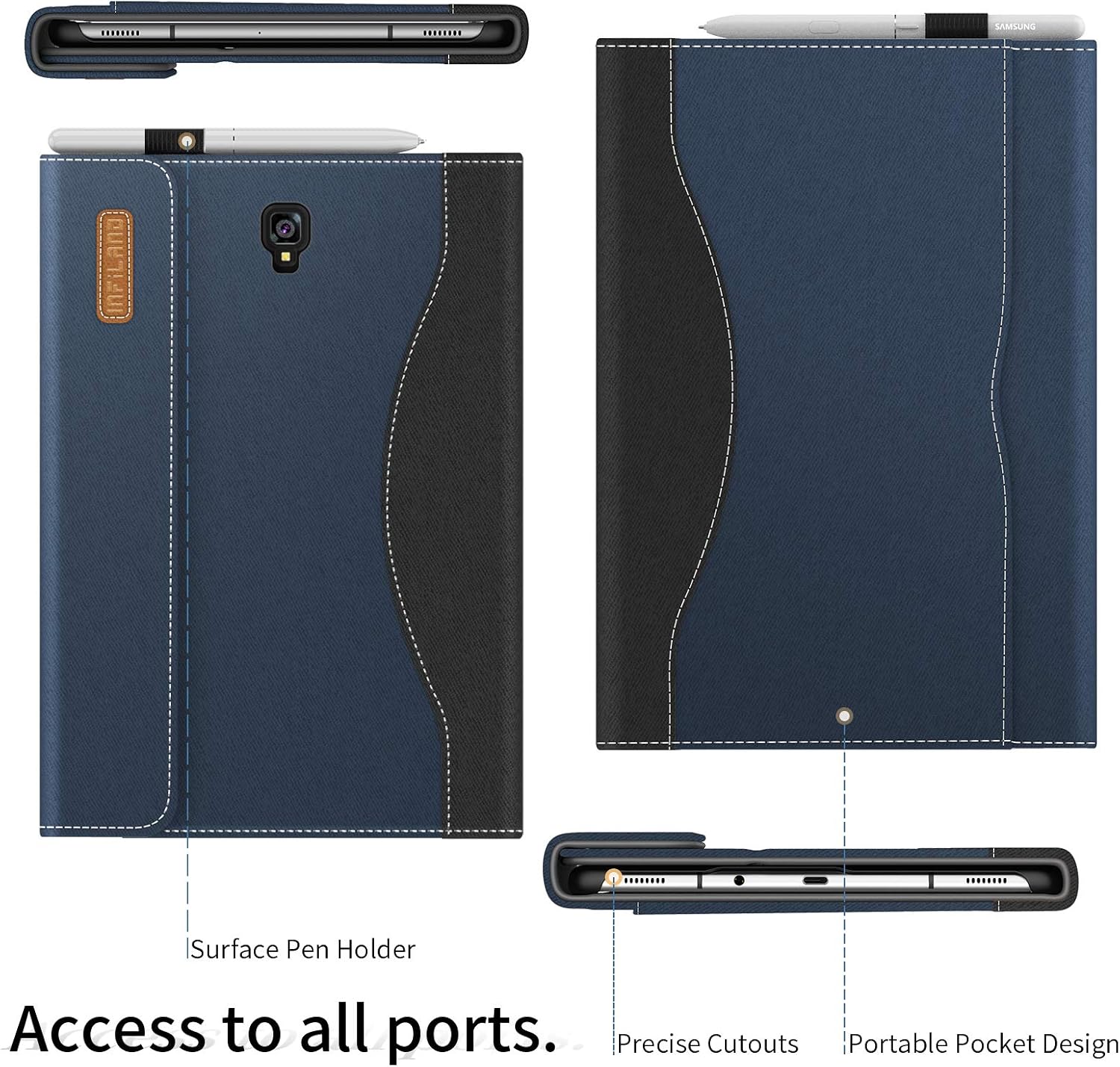 INFILAND Galaxy Tab S4 10.5 Case, Multi-Angle Business Cover Built in Pocket with S Pen Holder Compatible Galaxy S4 10.5-Inch Tablet (SM-T830/ T835) 2018 Release (Auto Wake/Sleep), Navy